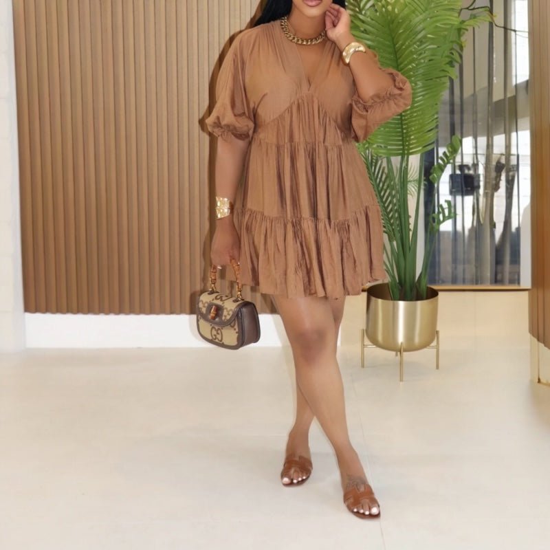 Linnea Mini Dress (Cocoa) - Brina Girlz Kloset