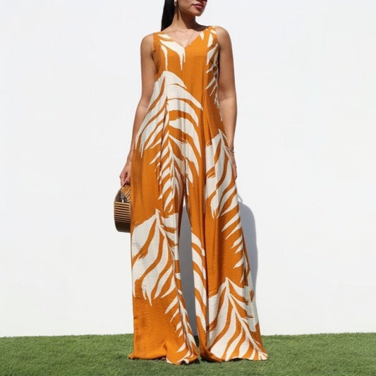 Serenity Floral Jumpsuit (orange) - Brina Girlz Kloset